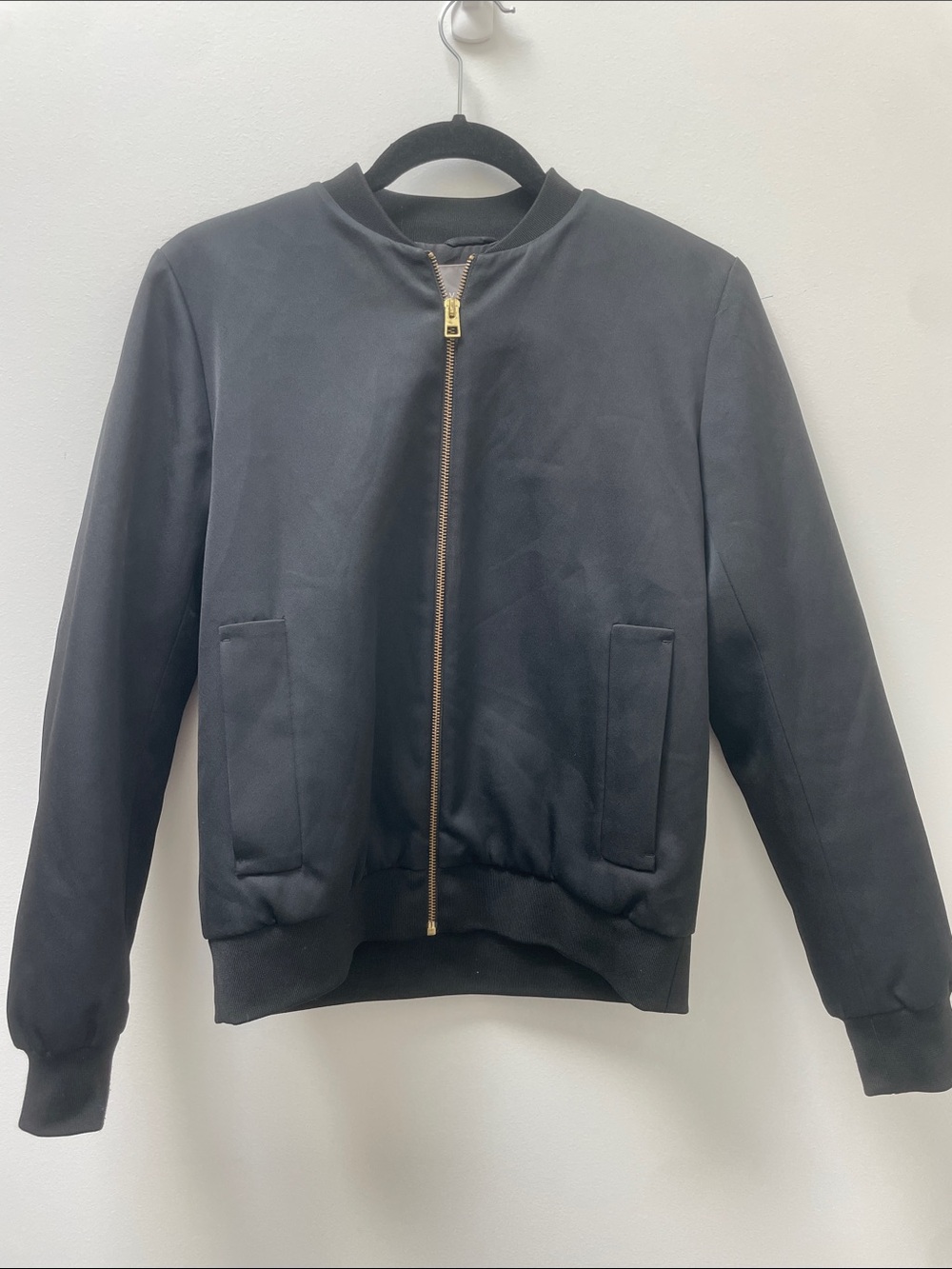 Everlane Black Satin Bomber Jacket Size Small